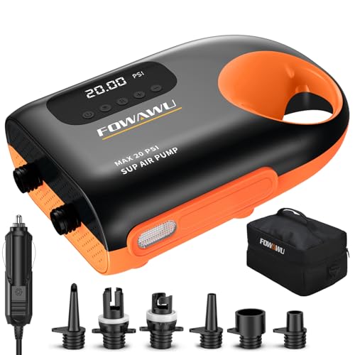 FOWAWU 20 PSI Paddleboard Pump, Sup Pump Electric DC 12V Car Connector, Paddle Board Pump Intelligent Dual Stage Inflation & Deflation, Auto-Off