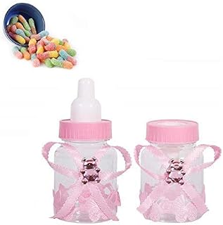 50pcs Candy Boxes 3.5 Inch Mini Fillable Cute Feeding Bottle Shape Baby Bottle Shower Box Candy Box for Birthday Christening Gift Party Decorations Pink