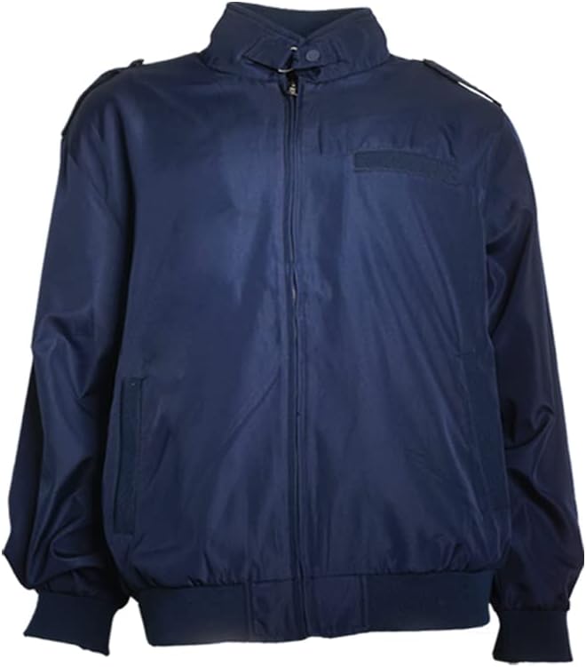 Men's Jacket Athletic Lightweight Water Resistant Full-Zip Slim Fit Racer Coat, Navy, L