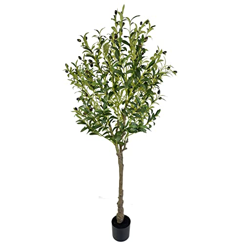 Scnrou Artificial Olive Tree 5.3Ft(986Leaves) Tall Fake Potted Olive Silk Tree With Planter Large Faux Olive Branches And Fruits Artificial Tree For Modern Home Office Living Room Floor Decor Indoor #TOP16