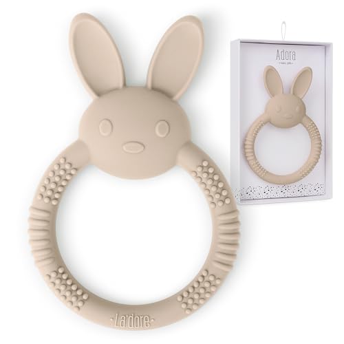Image of Silicone Baby Bunny Teething Toys - Silicone Teether Toys for Babies 0-6 Months - Cute Animal-Shaped Teething Relief, Easy to Clean Teething Ring - Newborn Essentials Must Have (Bunny/Saddle)
