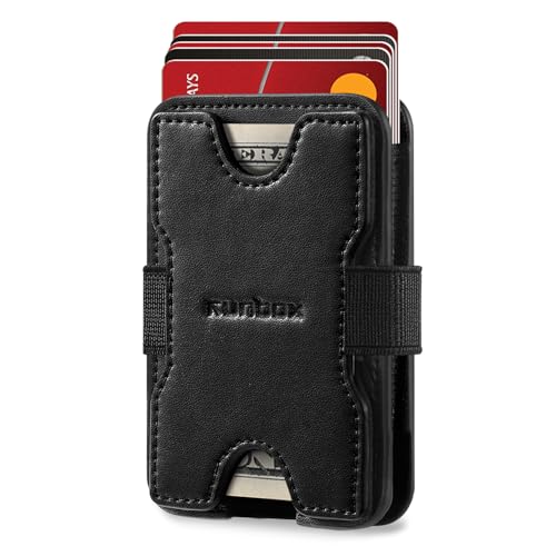 RUNBOX Leather card Holder Wallet for Men and Women, Holds 8+ Cards Plus Cash, RFID Blocking Mens Wallet with Stretchable Cash Band, Massive Capacity Wallet for Front Pocket, Perfect Gifts for Men