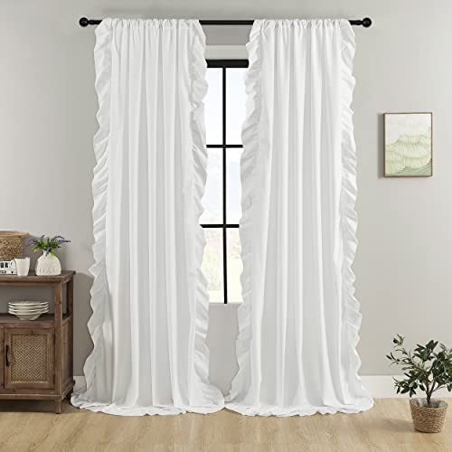 Folkside White Ruffle Curtains 84 Inches Long 2 Panels Set Farmhouse Curtains For Living Room Bedroom Rod Pocket Light Filtering Window Curtains For Canopy Nursery Kids Girls Room Decor, 52X84 #TOP1