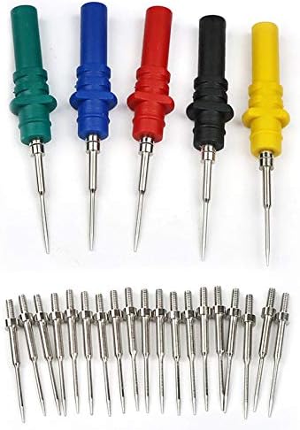 Aofan 5Pcs Back Probe Pins Set for Multimeter 4mm Banana Plugs Sharp Stainless Steel Needle with 20pcs Replacement Needles Automotive Diagnostic Test Accessory