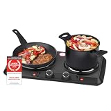 TZS First Austria   Double Plaque de Cuisson 2500W   Foyers en Fonte 180 & 150 mm   Thermostat Réglable   Réchaud Mobile pour Camping & Cuisine   Noir