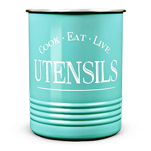 Walford Home Original Kitchen Utensil Holder Crock, Teal With Premium Padded Base - Vintage Farmhouse Home Kitchen Decor - Large Kitchen Tool Utensil Storage Caddy Organizer