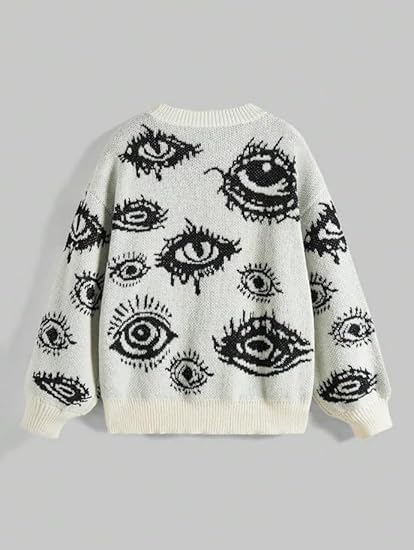 SKAYS Women's Goth Punk Sweater Crewneck Pullover Y2K Knit Cropped Graphic Drop Shoulder Tops - Image 2