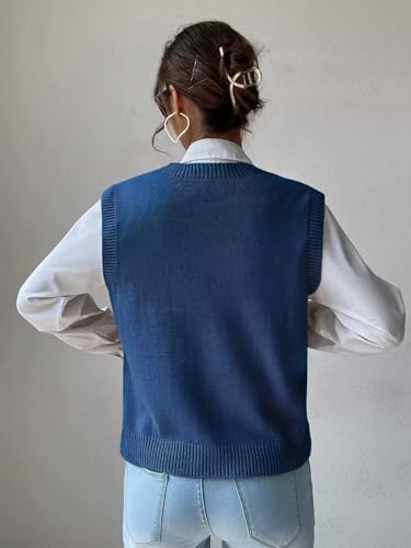 Image of Womens Sweater Vest Sleeveless Cotton Casual V Neck Pullover
