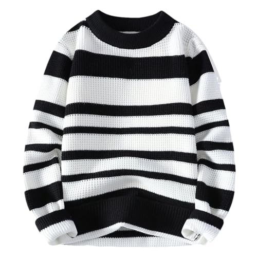 Men's Stripe Pattern Sweater Men Casual Sweaters Warm Long Sleeve O-Neck Pullovers