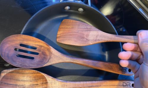 3-Piece Teak Wood Kitchen Utensil Set, Includes Slotted Spoon, Solid Spoon, and Spatula — view 5