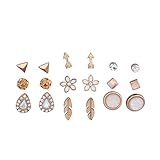 Lux Accessories Rose Gold Novelty Flower Arrow Stone Geo Multi Earring Set 9Pcs