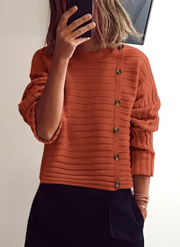 Image of PRETTYGARDEN Womens Sweaters Fall 2026 Casual Long Sleeve Crewneck Button Loose Winter Knit Pullover Sweater Tops