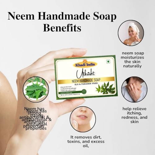 Image of Khadi Neem Handmade Bathing Soap Bar 125g (Pack of 2) | Natural & Herbal | Deep Cleansing for Glowing Skin | Removes Dirt & Excess Oil | For Itchy, Red, & Irritated Skin | All Skin Types