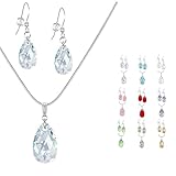 Your Choice of Colors Austrian Crystal Teardrop Sterling Silver Necklace and Earring Set - 18 Inch Chain (faintest blue aurora borealis)