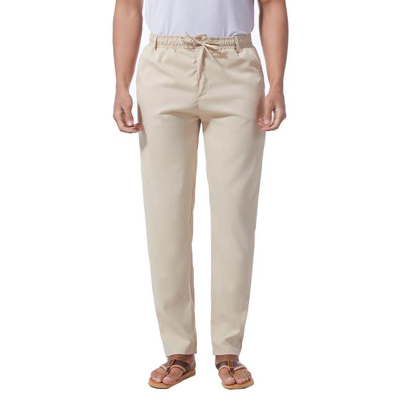 YawYewsMens Casual Business Formal Trousers - Cotton Straight Loose Fit Elasticated Waist Drawstring Fashion Work Pants with Pockets M-3XL