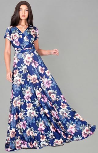 Image of KOH KOH Womens Long Cap Sleeve Floral Print V-Neck Summer Flowy Maxi Dress
