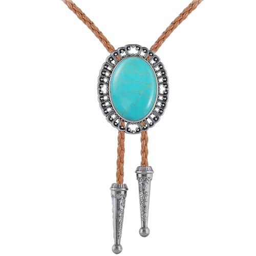 Image of GelConnie Native American Bolo Tie Rodeo Cowboy Leather Necktie Western Necklace Costume Accessories for Men,Women