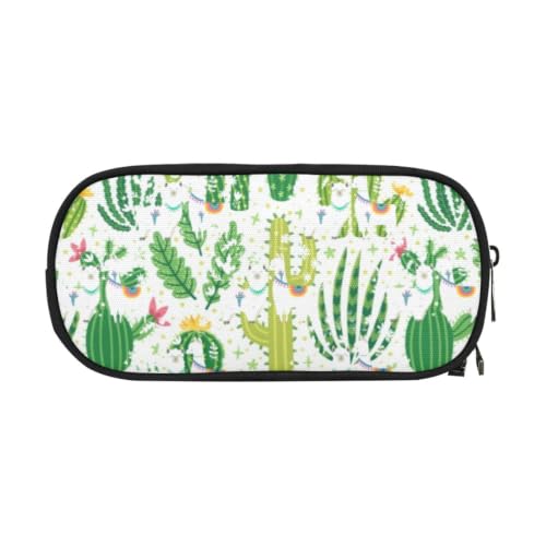 Image of ANANGTEE Green Cactus Llama Pencil Case for Teen Girls Boys Alpaca 10x5 | Large Capacity Cute Cacti Tote Bag School Stationery Accessory Zippers Pouch Office Organizers Soft Travel Pen Box Stationery
