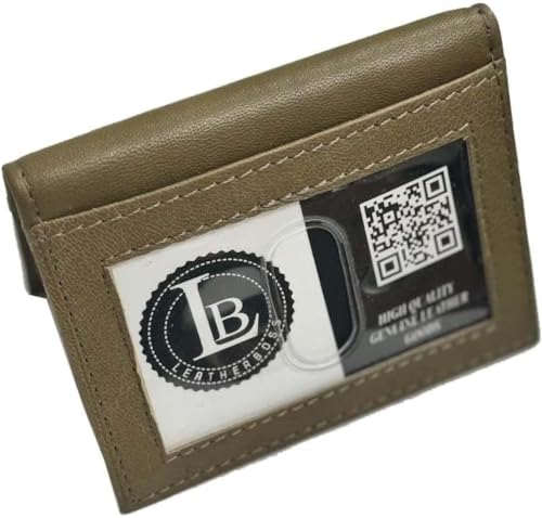 Image of LB LEATHERBOSS Slim Thin Leather Credit Card Triple ID Window Mini Wallet Bifold Driver License Safe (Army Green)