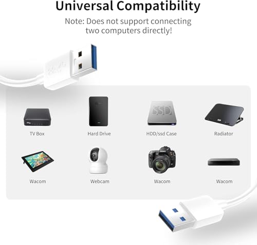 Image of USB 2.0 Male to Male Cable - Data Transfer for Hard Drive, Laptop, DVD Player, USB Hub, Monitor, Camera, Set Top Box (White)