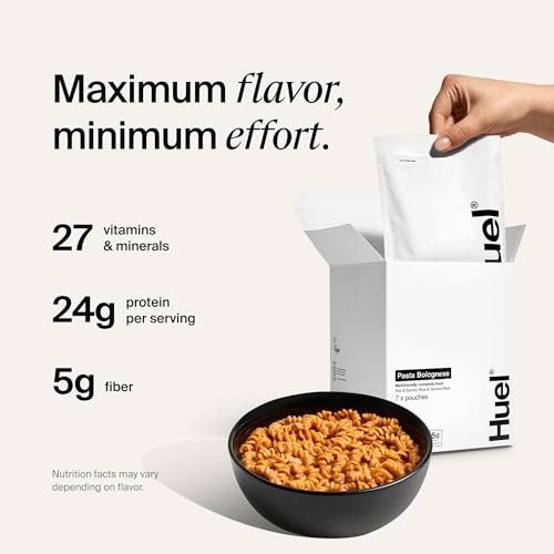 Image of Huel Hot and Savory Meal Packs | Bolognese | Up to 25g Protein Plant Based Instant Meal | 27 Vitamins and Minerals | 100% Nutritionally Complete | 7 Pack