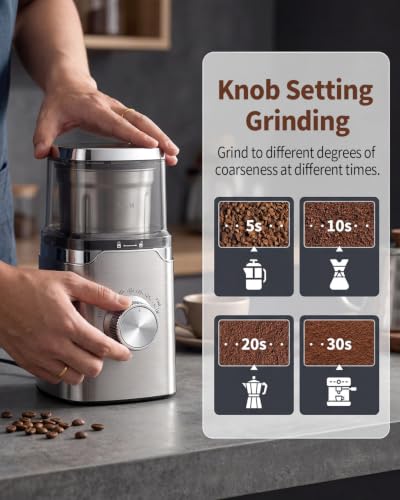 Image of SHARDOR Electric Blade Coffee Grinder, Timed Grind Control Rotary Knob, All-stainless steel shell,Adjustable,for Coffee Beans, Spices & Herbs, with 2 Removable Stainless Steel Bowl,Sliver