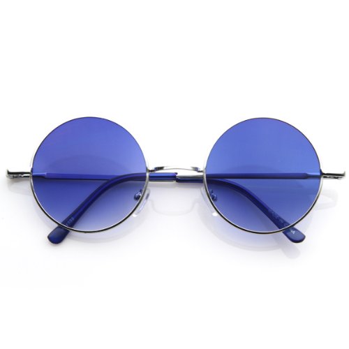 zeroUV Lennon Style Round Circle Metal Sunglasses w/Color Lens Tint