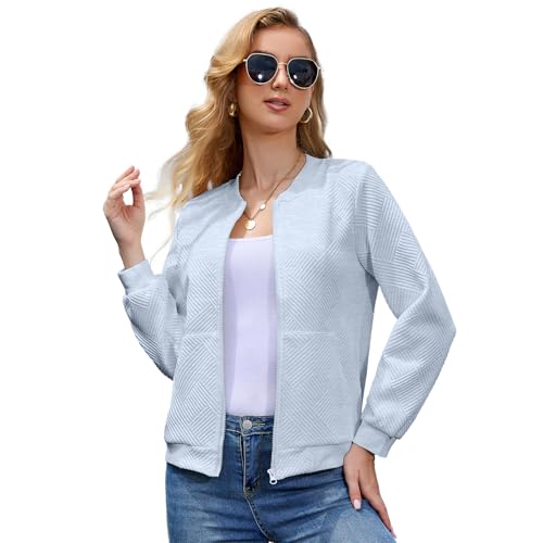 WROLEM Women Zip Up Sweatshirts with Pockets Long Sleeve Jackets Casual Loose Lightweight Short Outwear4