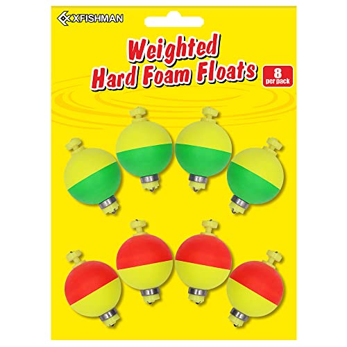 XFISHMAN Weighted-Bobbers-for-Fishing-Floats-Bouy Slip Bobber Fishing Corks Kit Crappie Bluegills Panfish Catfish Hand Made Foam Float 1 Inch 2 in 8-12 Pack