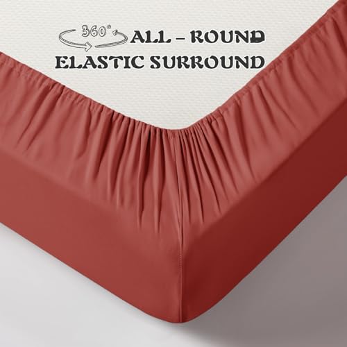 Image of KKJIAF 3 Piece Toddler Sheet Set Microfiber, Includes a Flat Sheet, a Fitted Sheet and a Ruffle Pillowcase, Rust Red