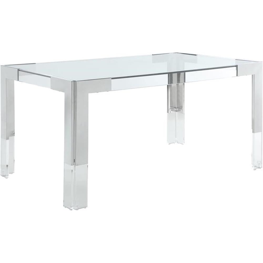 Meridian Furniture Casper Collection Modern | Contemporary Stainless Steel & Acrylic Glass Top Dining Table, 60" W x 36" D x 29.5" H, Chrome