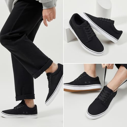 Image of BENPAO Mens White Casual Shoes All Black Fashion Sneakers for Men Low Top Lace Up Canvas Shoes