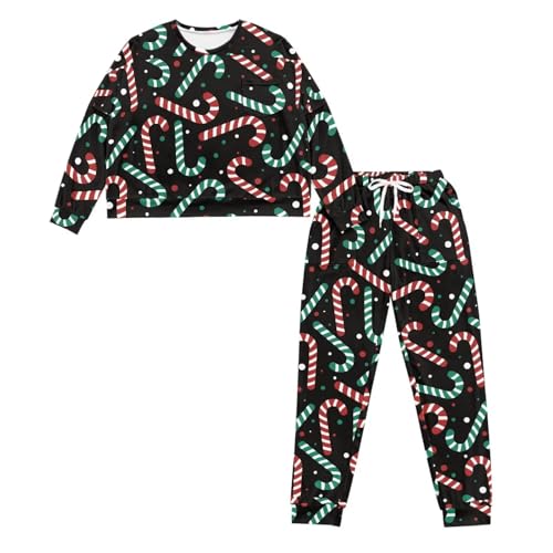 Image of Womens Lounge Set Long Sleeve Soft Pajama Sets Casual 2 Piece Pj Outfit Crewneck Sleepwear with Pockets Plus Size