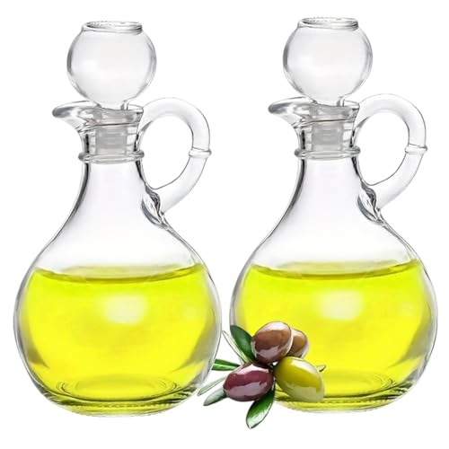 Botella dispensadora de aceite, botella de aceite de oliva de vidrio a prueba de fugas de 350 ml con tapa y asa, 2 piezas de frasco de vidrio estilo europeo retro, dispensador de de oliva.