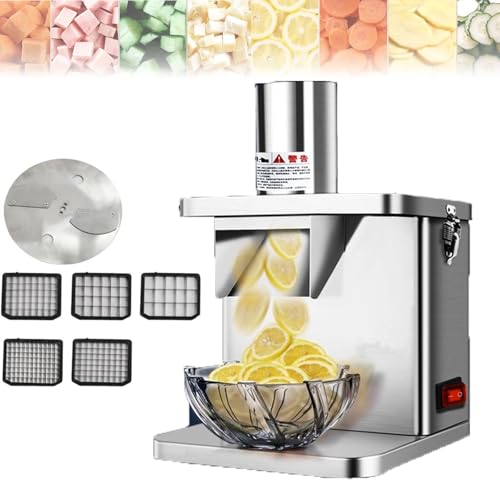 Máquina de corte de cubos de verduras comercial, cortador eléctrico con grosor de rebanada ajustable, sensor de seguridad, múltiples cuchillas para una preparación eficiente de alimentos