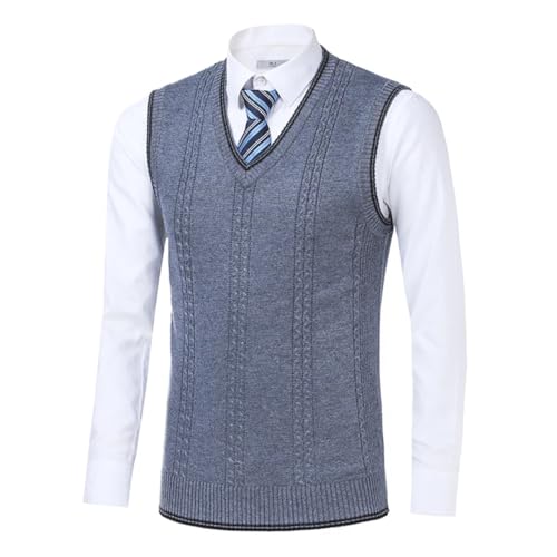 Men Wool Knit Tank Jumpers Sleeveless Thick For Winter V Neck Casual Sweater4