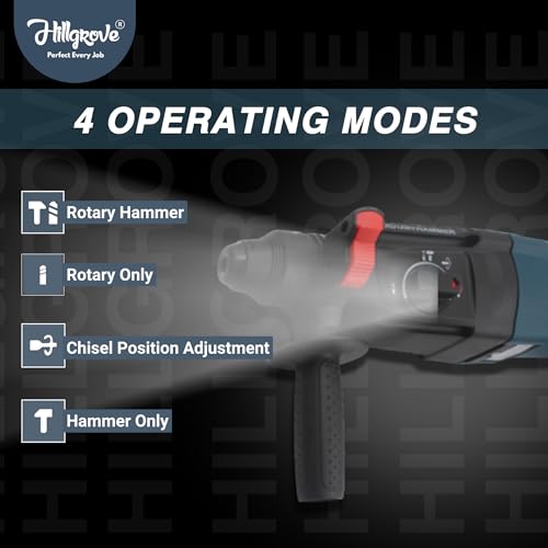 Image of Hillgrove HGCM1362M1 1200W 100% Copper Winding 26mm Rotary Hammer Impact Gun Chipping Hammering Drilling Breaker Drill Machine Kit Set