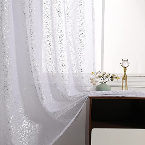 TERLYTEX Lot de 2 Rideaux Transparents à Paillettes pour Salon – Voilages Blancs à Paillettes Chic de 213,4 cm de Long, Rideaux de fenêtre Transparents en...