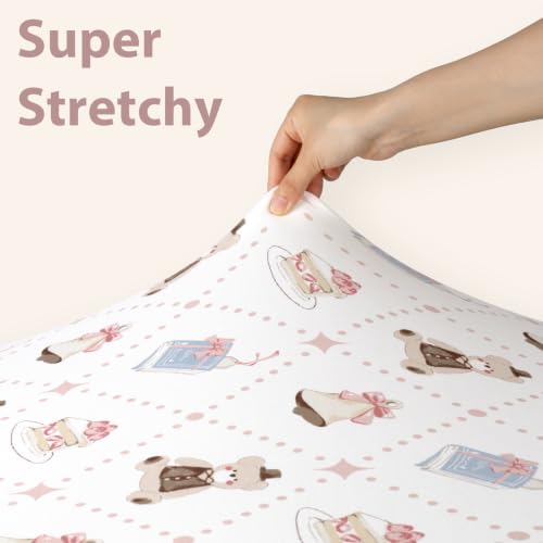 Image of Baby Mini Crib Sheets Girl, Portable 38 inchx26 inch Pack and Play Sheets Fitted for Playard and Pack N Play Mattress, 3-Pack Soft Microfiber Pink Bear