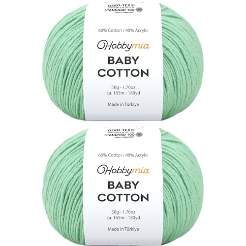 Image of Baby Cotton Blend Yarn - Soft Sport Weight Yarn for Crochet & Amigurumi - 50g /180yds - 60% Cotton 40% Acrylic - Ideal for Baby & Knitting Proj.(Mint, 2 Balls)