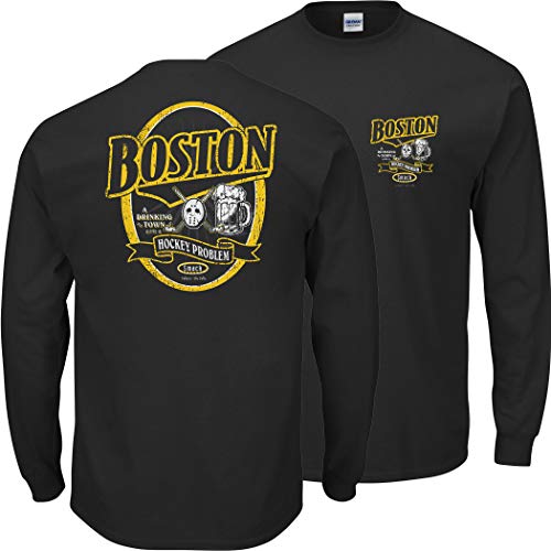Smack Apparel Boston Hockey Fans. Boston A Drinking Town with A Hockey Problem Black T-Shirt (Sm-5X) (Long Sleeve, X-Large)