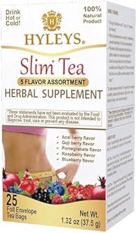 HYLEYS Slim Tea 5 Flavor Assortment - Weight Loss Herbal Supplement Cleanse and Detox - 25 Tea Bags (1 Pack) - Assorted Tea Variety Pack