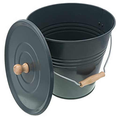 HRB Zinkeimer Ascheeimer mit Deckel grau 12 Liter ideale Kamin Zubehör Erweiterung, Eimer zur Lagerung von heißer und kalter Asche