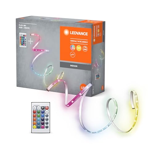 LEDVANCE Flex 5M LED Strips RC, White, 14W, 900lm, luce bianca calda, ricevitore sonoro integrato, sensore di colore RGB, telecomando, durata lunga, montaggio semplice, classe di protezione IP20
