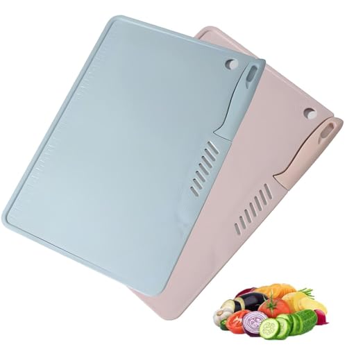 2 Stück Schneidebrett Klein, 2 in 1 Multifunktion Cutting Board, Kunststoff Schneidebrett Mit Messer, Zweiseitiges Aus Kunststoff Mit Aufhängeloch...