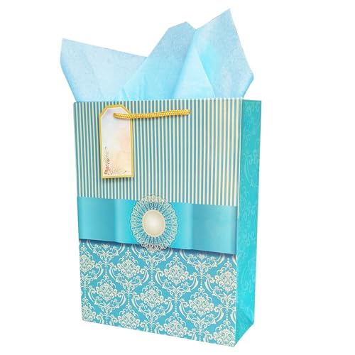 Image of Flora Paperbags Gift Bags -Wedding Combo Paper Bags for Return Gifts|Medium Carry Bags|Goodie Bags with Tissue Paper and Thank You Card Gift Tag |Pack of 10 |Size 12x9x3.5 inches|Multi-coloured