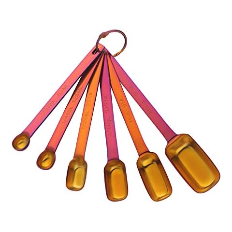 BISDARUN Stainless Steel Square Measuring Spoons Set of 6, Kitchen Accessories,for Cooking and Baking, with Removable Clasp, Precise Graduated Teaspoon Seasoning Spoons (Orange Red) Cover