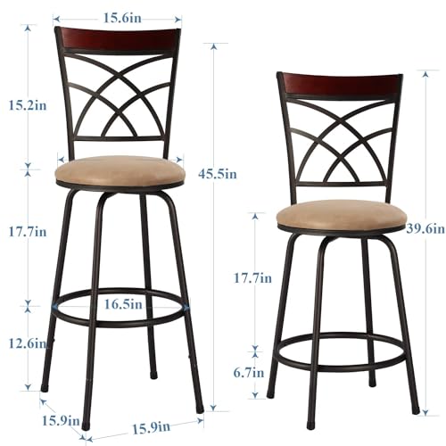 Butacos giratorios VECELO de 360°, set de 4 unidades, sillas altas ajustables de 24/29 pulgadas con respaldo en X, asiento acolchado y reposapiés, para barra de cocina, pub o isla miniatura 3