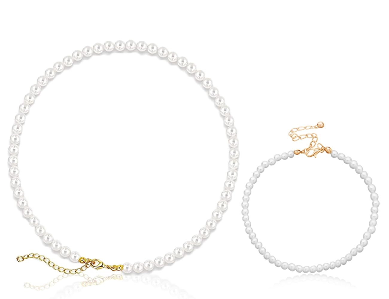 ZoeTekwayCollar de perlas largo extendido Collar de perlas para mujer Collar de perlasde perlas Accesorios de disfraz Regalo del día de la madre para mujer, madre(Collar + pulsera)