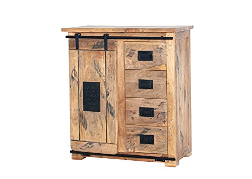 G+K Sideboard VIII WZ-480 Mangoholz Massivholz Eisen 1 Rolltür 4...